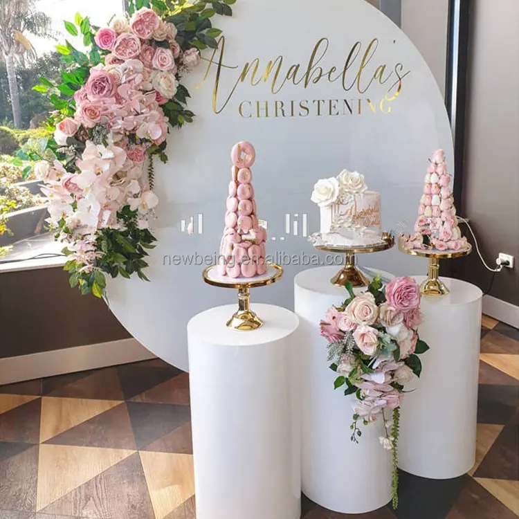 Wedding Party Display Stand Acrylic Round Plinth Column Party White Cylinder Metal Plinth Wedding