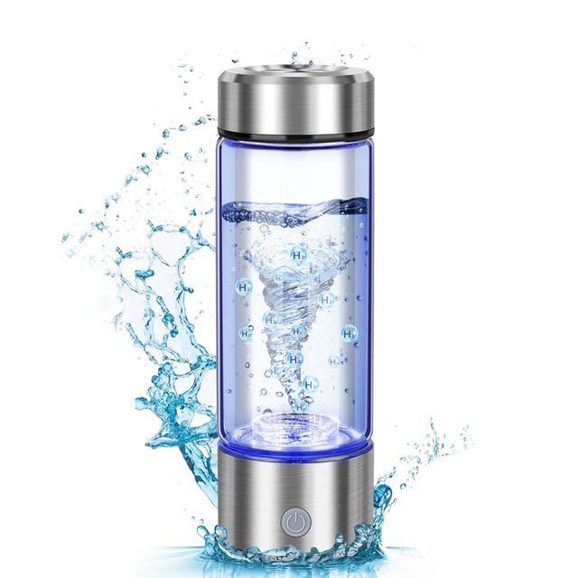 Portable Glass Hydrogen-Rich Water Bottle/Cup with Battery-Powered USB Generator 420mL Capacity for Household Outdoor & Car Use