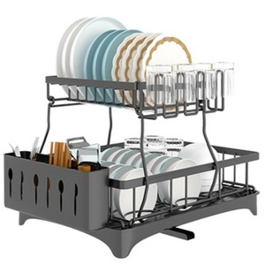 New Household <b>Wall</b> <b>Mounted</b> Double Tier Modern Simple Dish Rack with Removable Two-color Options for Kitchen <b>Table</b> Storage - Product Image 4