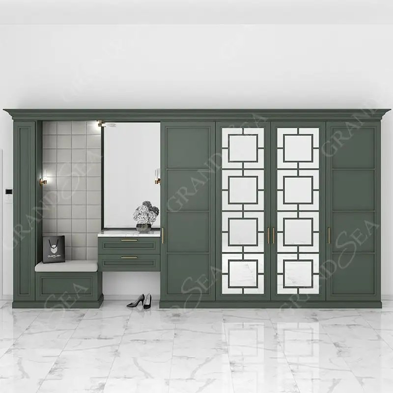 China Manufacture Design Prefab Houses Customized Modern Bedroom Wooden Melamine Wardrobe Armoire With Dressing Table