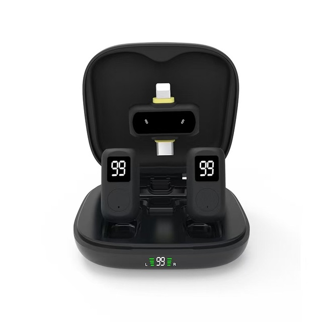New J23 Mini Wireless Clip-on Condenser Microphone LED Lights Type C Connector 2.4G Intelligent Noise Reduction Dual Microphones