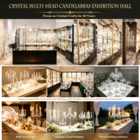 Support de bougie en cristal avec pendentifs en cristal en forme de goutte d'eau, porte-bougie en cristal transparent, décoration de centre de table de mariage
