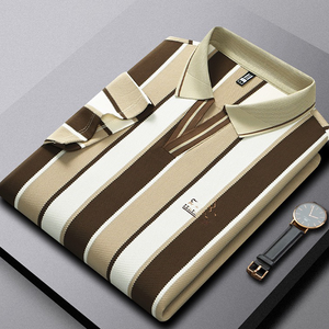 T-shirt d'été rayé à manches courtes et col en V, brodé, décontracté chic <span class=keywords><strong>pour</strong></span> homme, chemise de bureau, polo - Product Image 5