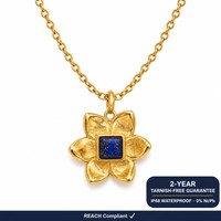 Collier pendentif fleur en pierres précieuses, plaqué or 18 carats, en acier inoxydable, vente en gros
