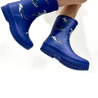Bottes de pluie mi-mollet pour enfants à motif requin bleu, chaussures en caoutchouc résistantes à l'usure pour garçons, usage quotidien en extérieur