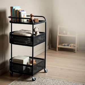 Carrito de Almacenamiento Metálico Minimalista de Tres Niveles con Ruedas, Diseño Redondo para Organización y Orden en el Baño - Product Image 6