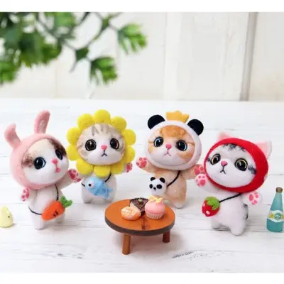 Boneco de lã para artesanato diy, brinquedo de feltro de desenho animado de gato, pelúcia, itens de feltro para agulha diy
