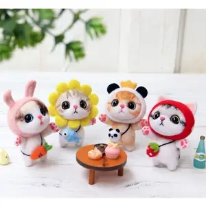 Fournitures de feutrage en laine bricolage artisanat dessin animé chat en peluche poupée chat en peluche animaux en peluche bricolage aiguille Kit de feutrage