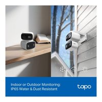 Cámara de Vigilancia Exterior Inalámbrica TC34 con Doble Lente Panorámica e Inclinable, Sensor CMOS QHD 2K 1440p, Resistente al Agua IP65, Reconocimiento de Escenas por IA