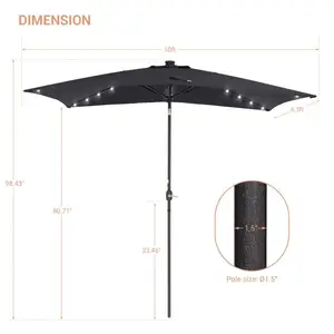 Groothandel 3M Rechthoekige Custom Zwarte Buitentafel Tuin Markt Parasol Voor Café Commerciële Patio Paraplu Met Zonne-Verlichting