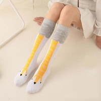 Femmes nouvelle mode Compression longues chaussettes loufoques pieds de poulet 3D dessin animé impression mignon Style hiver Chaussettes sac emballage