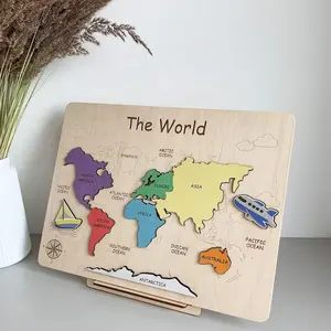 Montessori Wood Toy Learning Puzzle of Continents World Map Puzzle Presente de Natal para crianças