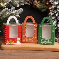Boîte cadeau en papier Joyeux Noël avec fenêtre transparente, poignée découpée, pliable, pour bonbons et friandises, emballage de fêtes, vente en gros