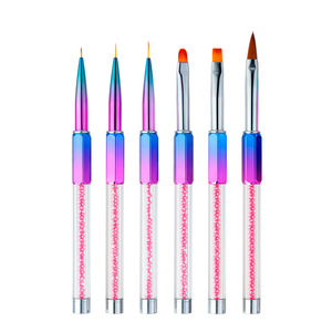 Pennello Professionale Qianya per Nail Art con Logo Personalizzato, Manico Sfumato Colorato in Nylon e Perla <span class=keywords><strong>Rosa</strong></span> - Product Image 1