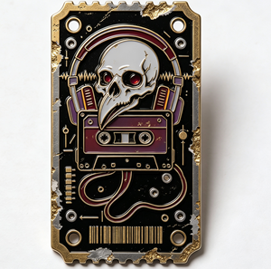 Pin's en émail en métal, motif crâne et cassette audio, pour rave, convention, objet de collection, cadeau - Product Image 1