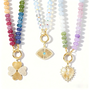 Collar de moda personalizado chapado en oro de 18 quilates cierre redondo colorido piedra Natural cuentas piedras preciosas señoras colgante collar - Product Image 2