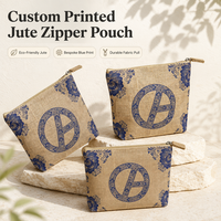 Pochette cosmétique en toile de jute naturelle avec fermeture éclair, logo personnalisé imprimé, sac de rangement de voyage de luxe en jute écologique réutilisable, sac cadeau