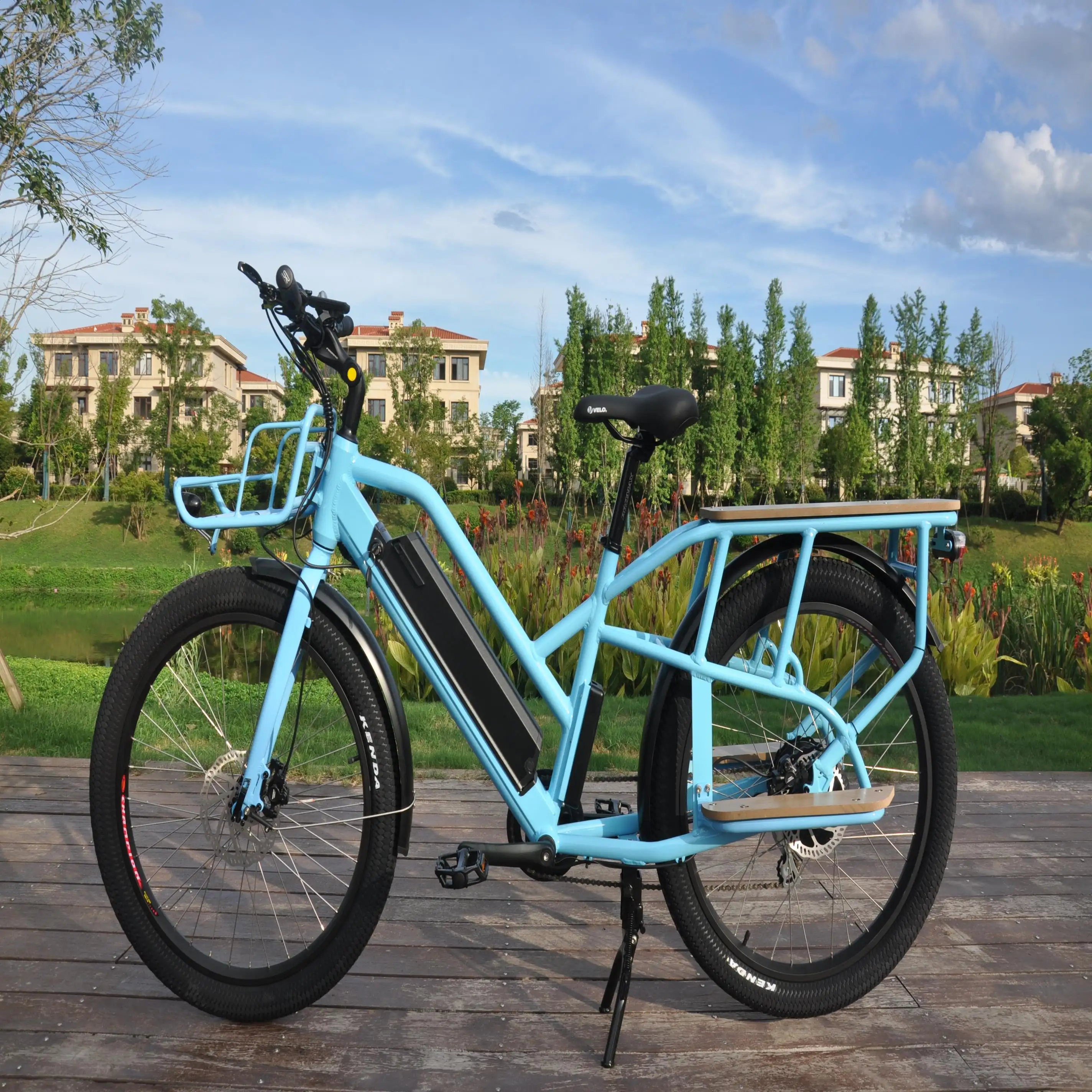 Vélo électrique famille cargo long de 26 pouces, 48V/500w, livraison de pizza