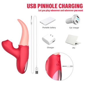 Hot-Selling 2-In-1 Rose Tong Likken Trillingen Seksspeeltjes Voor Koppels Dubbele Penetratie Dildo Clitoris tepel Stimulator - Product Image 5