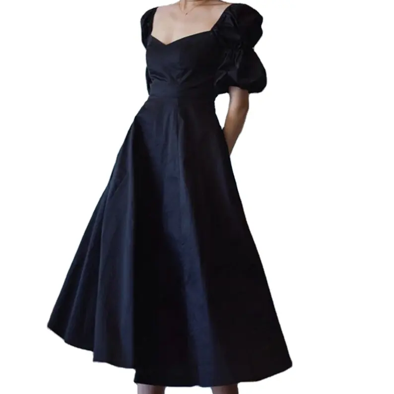 Spring Summer Custom Women Luxury Sexy Deep V Neck Bubble Sleeve Pleated Long Formal Evening Dress Fashion Casual Linen Dress