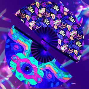 Decorative <b>Large</b> Hand <b>Fans</b> <b>Large</b> Rave <b>Fan</b> UV Reactive Glow Bamboo Hand <b>Fan</b> - Product Image 3