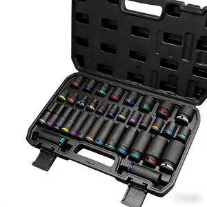 Clé à douille pneumatique robuste de 1/2 pouce à paroi épaisse avec anneau de couleur, douille à pneu allongée, outil de réparation automobile, ensemble de 6/11/16/35 pièces - Product Image 1