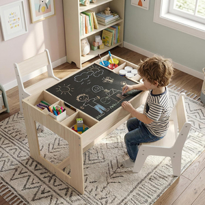 Mesa <span class=keywords><strong>de</strong></span> Actividades <span class=keywords><strong>de</strong></span> Madera Resistente para Niños, Juego <span class=keywords><strong>de</strong></span> Mesa y Sillas para Niños con Tablero Extraíble <span class=keywords><strong>de</strong></span> Doble Cara - Product Image 2