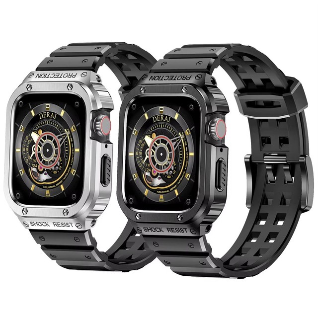 Metal Accessories Mod Kit for Apple Watch Band 45mm 44mm Stainless Steel Strap+Case for IWatch Series 7 6 5 4 SE Rubber Bracelet