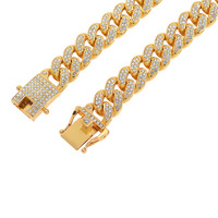 Chaîne pour chien personnalisée de 13 mm de large, maillons cubains, en alliage doré de luxe, ornée de diamants, accessoires de mode durables pour animaux de compagnie