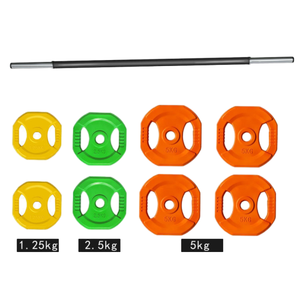 FDFIT ที่กําหนดเองออกกําลังกายที่บ้านอุปกรณ์ออกกําลังกายยกน้ําหนัก Barbell บาร์ที่มีสีสันมือจับแผ่นบาร์หมอบลึก - Product Image 5