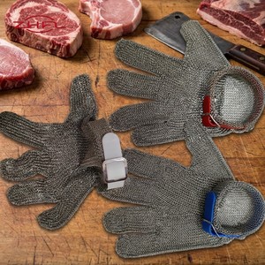 Guantes Metálicos Resistentes a Cortes con Cierre de Hebilla Ambidiestra y Malla de Alambre de Acero Inoxidable de Grado Alimenticio para Carnicería - Product Image 4