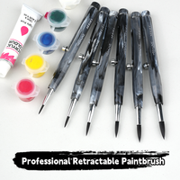 Hechunzi – Lot de 6 pinceaux de voyage noirs à pointes interchangeables, design rétractable à ressort, pour aquarelle et peinture