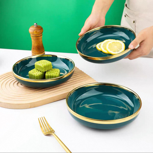 Assiette en céramique pour hôtel et restaurant, bordure argentée, plat de service en <span class=keywords><strong>porcelaine</strong></span>, style français créatif, <span class=keywords><strong>vaisselle</strong></span> crème pour la restauration fine - Product Image 3