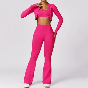 Vrouwen Compressie Stretchy Naadloze Scrunch Rug Flare Broek En Jas Set - Product Image 6