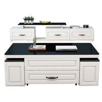 Table basse multifonctionnelle à double usage avec plateau relevable, hauteur réglable, en bois massif et verre trempé, rangement intégré, couleur personnalisable, facile à assembler