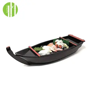 Barco de sushi de cor sólida simples e ecológico seguro para jantar tradicional japonês preto ABS Bambus