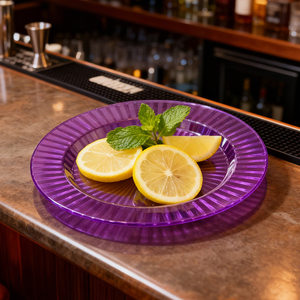 Lot de 2 assiettes décorées violettes de 7 pouces, plat à fruits et <span class=keywords><strong>assiette</strong></span> rayée de 10 pouces, vaisselle <span class=keywords><strong>jetable</strong></span> moderne en PS pour fêtes et mariages - Product Image 6