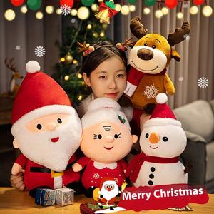 创意圣诞毛绒玩具可爱圣诞老人麋鹿雪人娃娃刺绣毛绒面料pp棉女童填充物 - Product Image 1