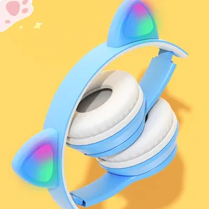 Bluetooth Wireless Headphones Cat Ear Glow Light Stereo Bass Helmets Children Gamer Girl Gifts PC Phone Gaming Headset