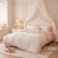 Ensemble de couette rose pour adolescentes, réversible, léger, moelleux, avec bordure en dentelle et volants, ensemble de literie princesse pour filles