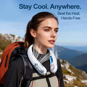 Ventilateur de cou haute vitesse avec logo personnalisé, rechargeable, portable, sans lame, avec LED, pour le vélo, la randonnée, le camping, climatiseur de cou - Product Image 5