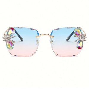 Lunettes de soleil carrées sans monture en strass de luxe tendance 2021, lunettes de soleil en diamant pour femmes - Product Image 5