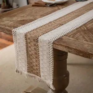 Decoração de mesa de jantar feita de algodão, decoração personalizada macrame borlas crochê, malha de juta, corredor de mesa e conjunto de placas