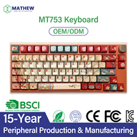 Clavier de jeu mécanique personnalisé MT753 avec bouton rotatif, RGB, échange à chaud, sans fil, OEM/ODM, personnalisation du logo/design