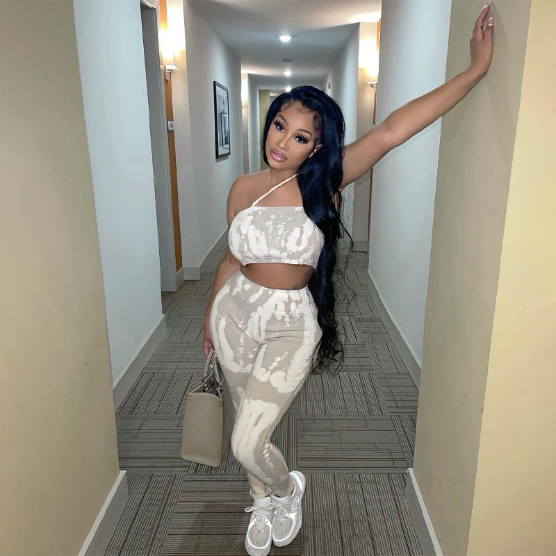 YIWU qiudun новый стиль печати тонкие модные повседневные Фитнес летний сексуальный комплект из 2 частей для женщин