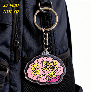 Portachiavi in Acrilico 'Be Kind to Your Mind' con Cervello Rosa Cartoon e Testo Giallo, Charm Motivazionale per la Salute Mentale per Chiavi o Borse - Product Image 5