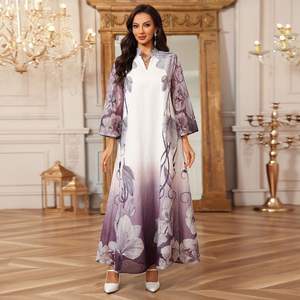 Robe musulmane du Moyen-Orient, robe de femme de Dubaï, robe de mode à imprimé floral, abaya brodée, robe musulmane pour femme, robe maxi à perles - Product Image 4