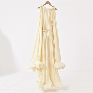 Vestido Longo Elegante Vintage de Primavera para Mulheres, Corte Solto, Decote em V, Com Renda e Babados - Product Image 3