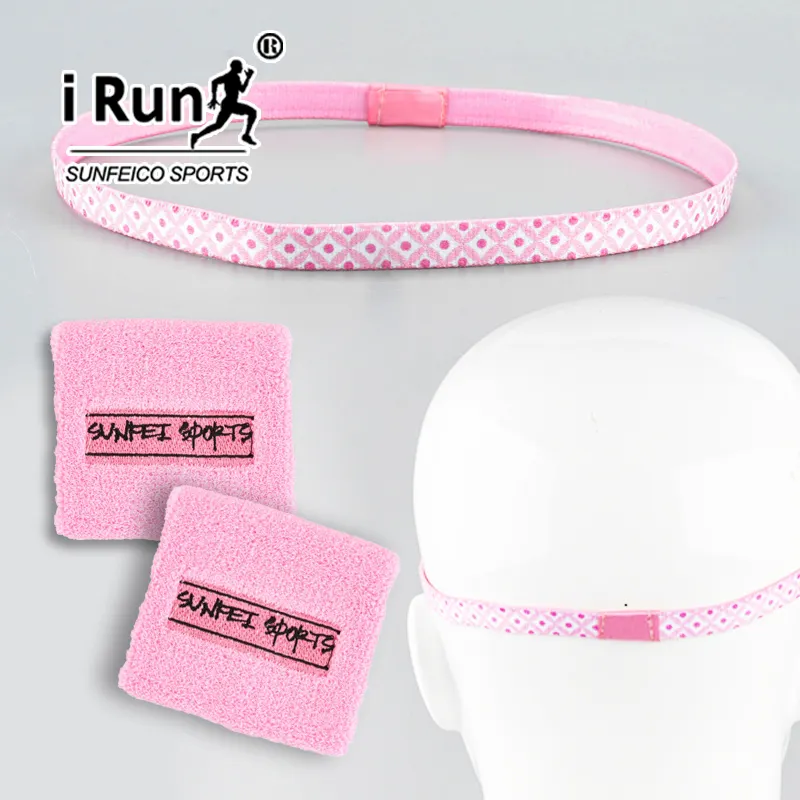 IRun personalizzato ricamo colorato elastico da calcio fascia sportiva per la testa e tessuto di spugna braccialetto di cotone