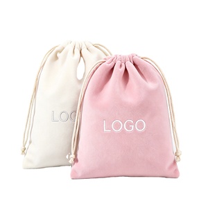 Sac à cordon en velours multicolore, pochette en velours doux, vente en gros, sac d'emballage cadeau personnalisé avec logo pour le rangement des boucles d'oreilles et des colliers - Product Image 1